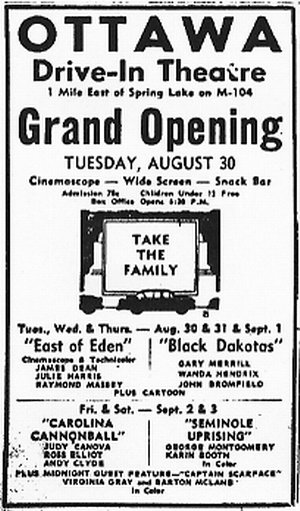 M-104 Drive-In Theatre - Ottawa Grand Opening Ad 8-27-55